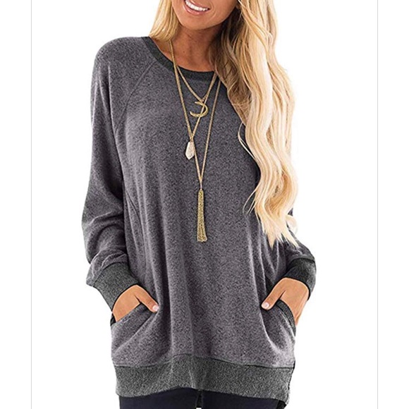 Tops - Long sleeve gray Casual Top w Pockets